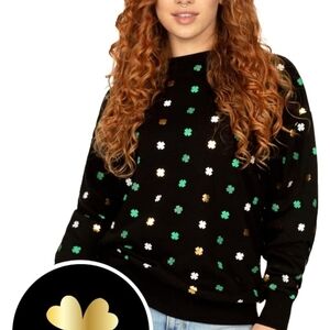 New TIPSY ELVES St. Patrick's Day Metallic Clover Sweatshirt, Size Medium 🍀
